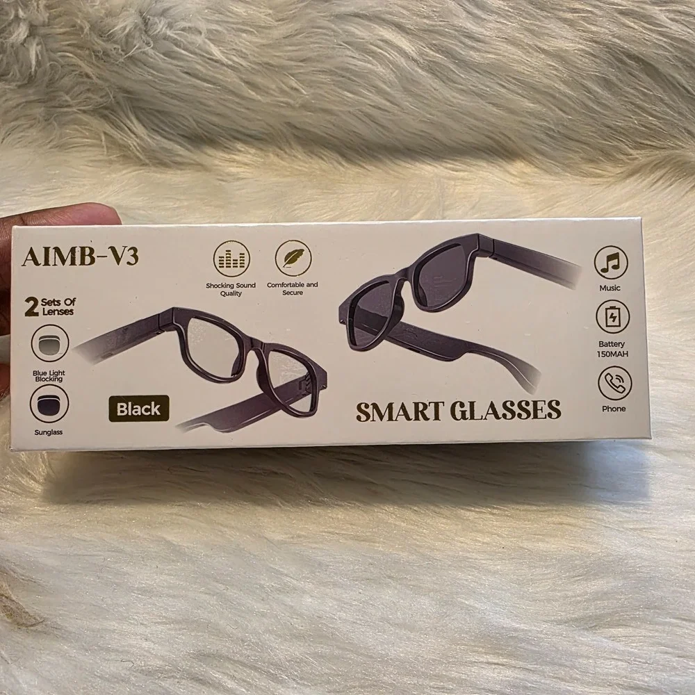 NEW Factory Sealed AIMB-V3 Smart Bluetooth Audio Glasses Black 2 Lens Sets